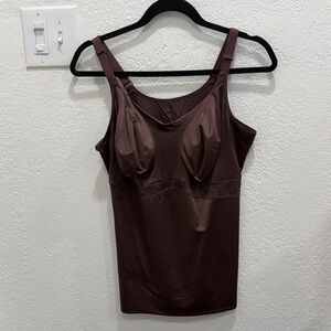 Ruby Ribbon Chocolate Satin Camisole with Lace